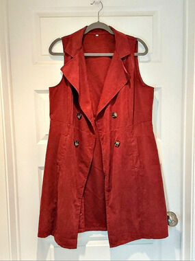 Double-Breasted Long Brick-Red Suit Vest
